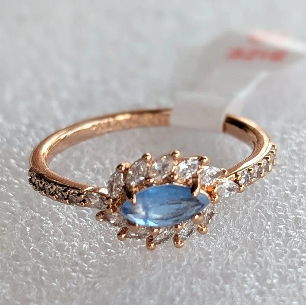 Brilliant NWT Bomb Party Lab Created Blue White Topaz Rose Gold Plated Sz10 Ring
